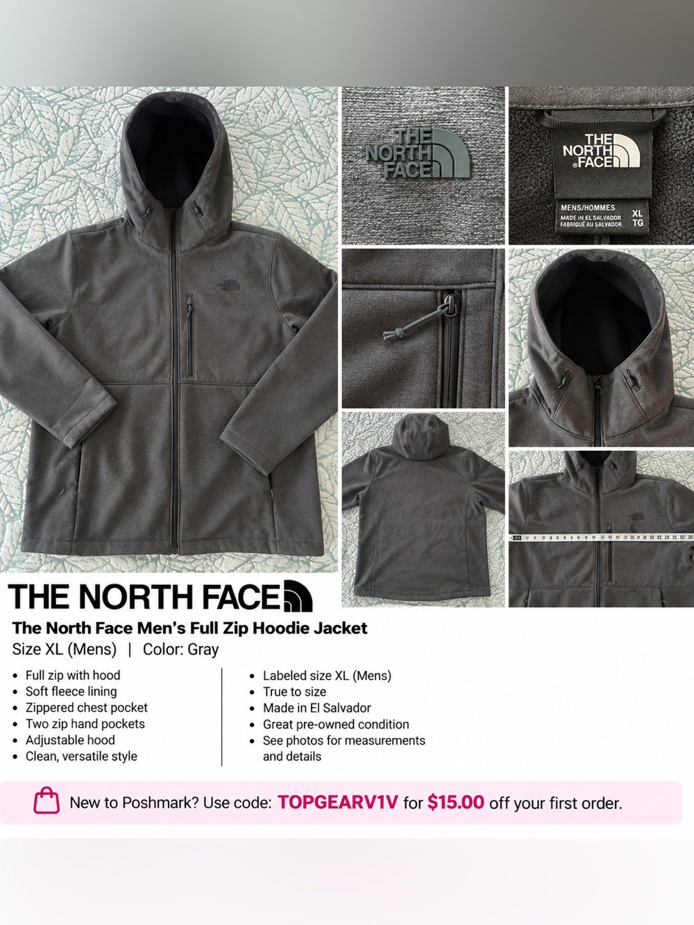 The North Face Men's Full Zip Hoodie Jacket
Size XL (Mens) | Color: Gray